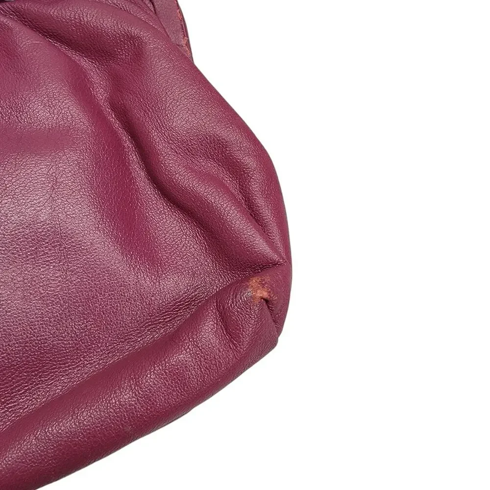 Vintage Lord & Taylor Plum Leather Clutch Bag Made in Italy Black Frame
